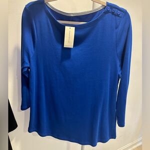 NWT charter club 3/4 length sleeve blouse royal blue size large